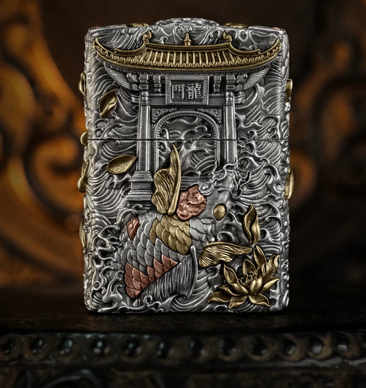 Carp Leaping the Dragon Gate 3D Relief Biker Lighter – product-only front view