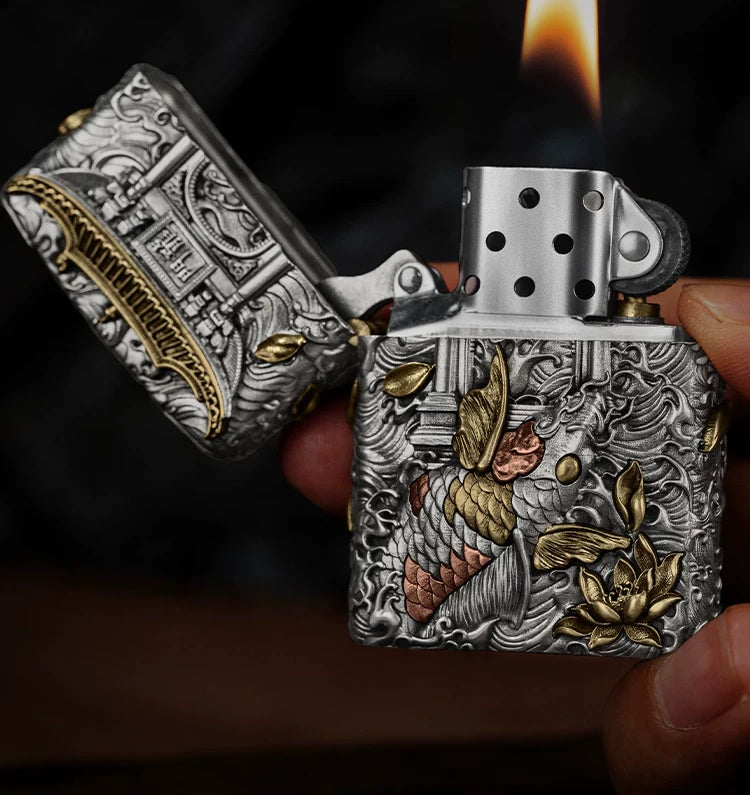 Carp Leaping the Dragon Gate 3D Relief Biker Lighter – clean product detail view 2
