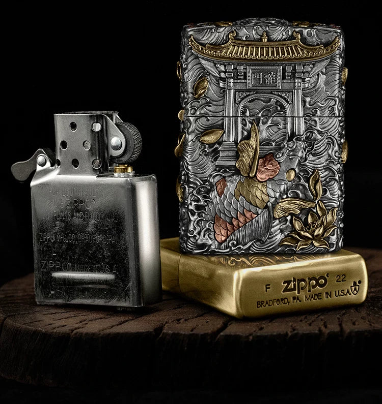 Carp Leaping the Dragon Gate 3D Relief Biker Lighter – clean product detail view 4