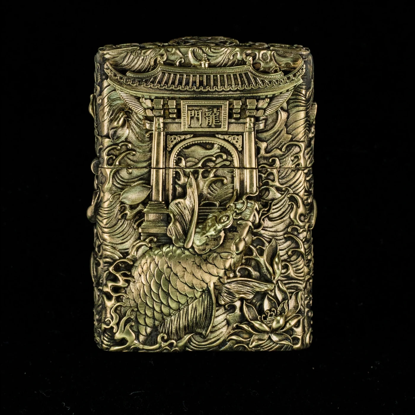 Carp Leaping the Dragon Gate 3D Relief Biker Lighter – verified variant image – Brass