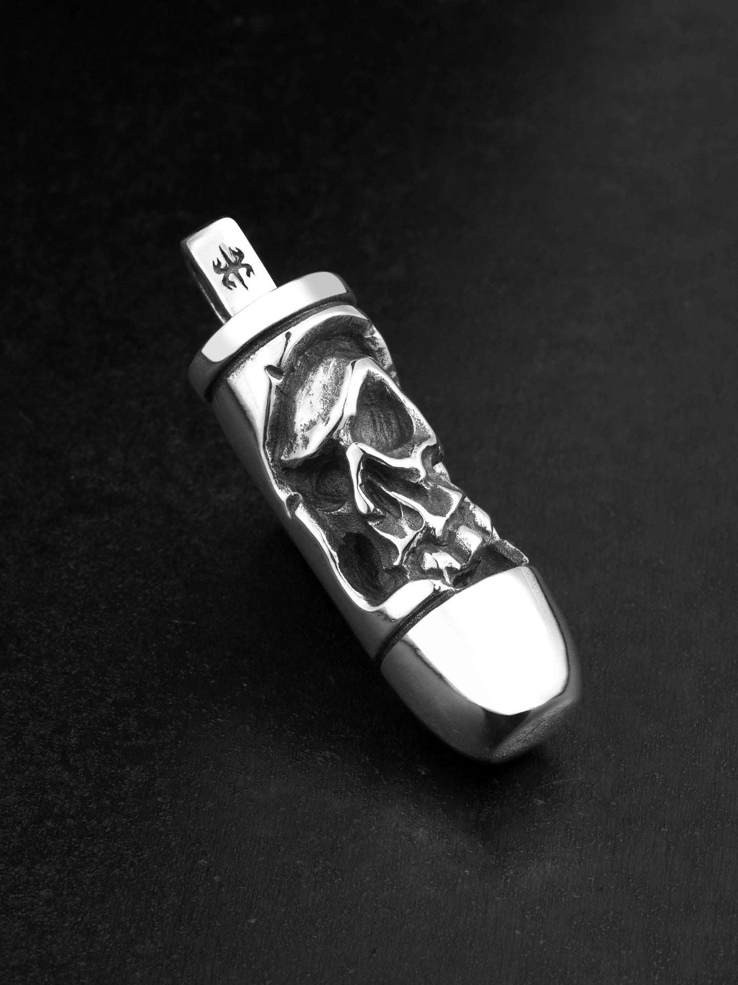 carved bullet sterling silver biker pendant product view 2