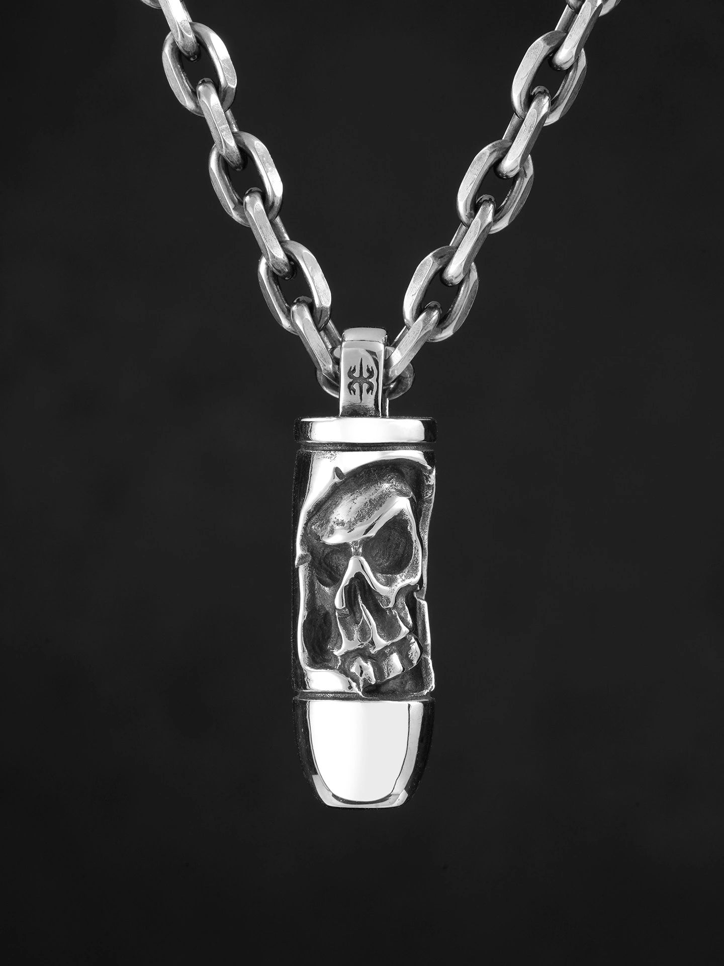 carved bullet sterling silver biker pendant product view 3