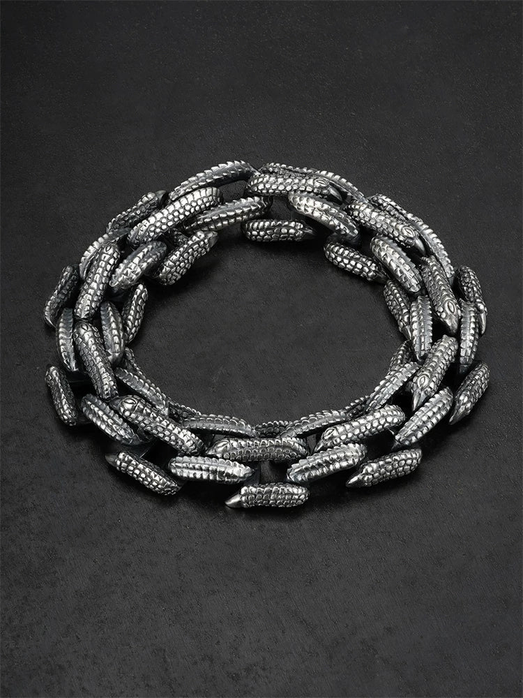 carved dragon scale sterling silver biker bracelet product view 1