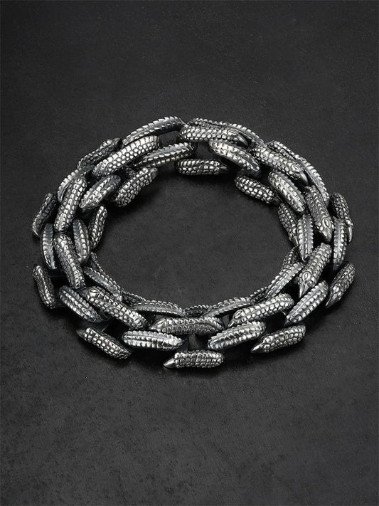 carved dragon scale sterling silver biker bracelet product view 1