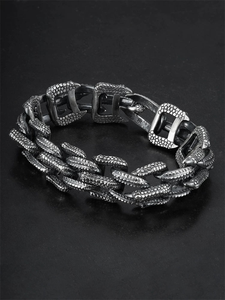 carved dragon scale sterling silver biker bracelet product view 2