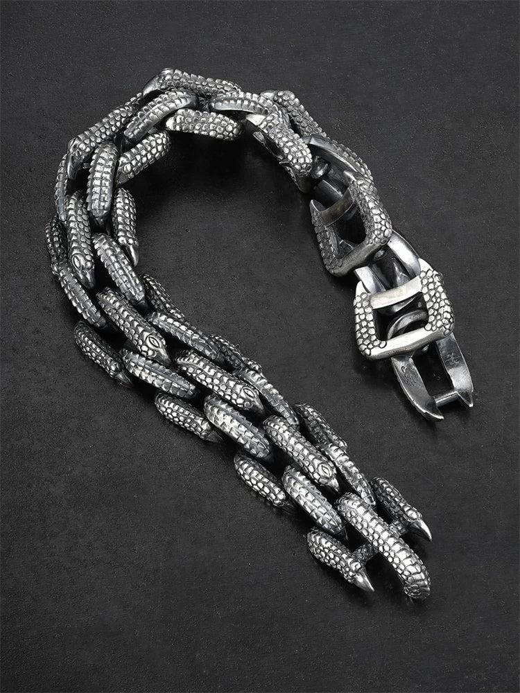 carved dragon scale sterling silver biker bracelet product view 3
