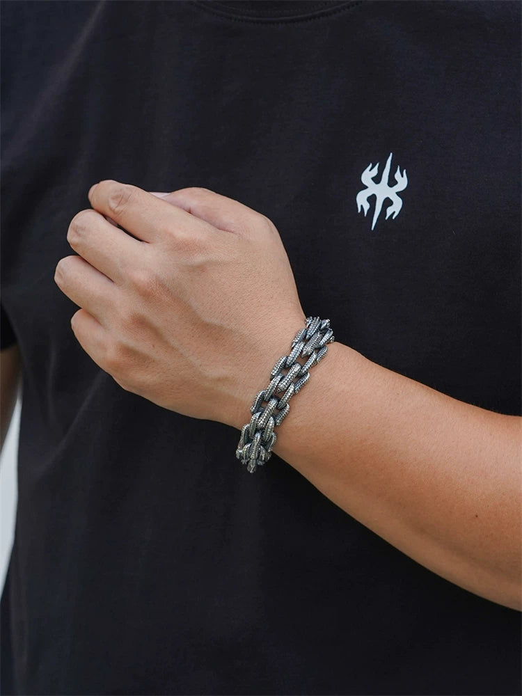 carved dragon scale sterling silver biker bracelet product view 4