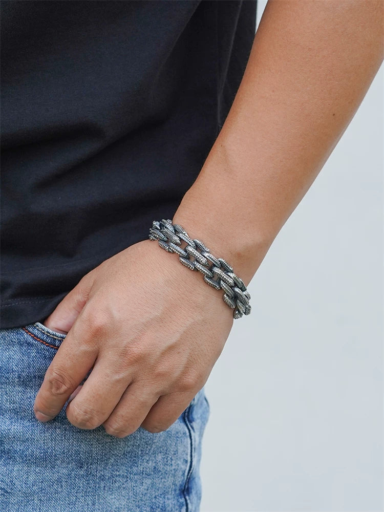 carved dragon scale sterling silver biker bracelet product view 5