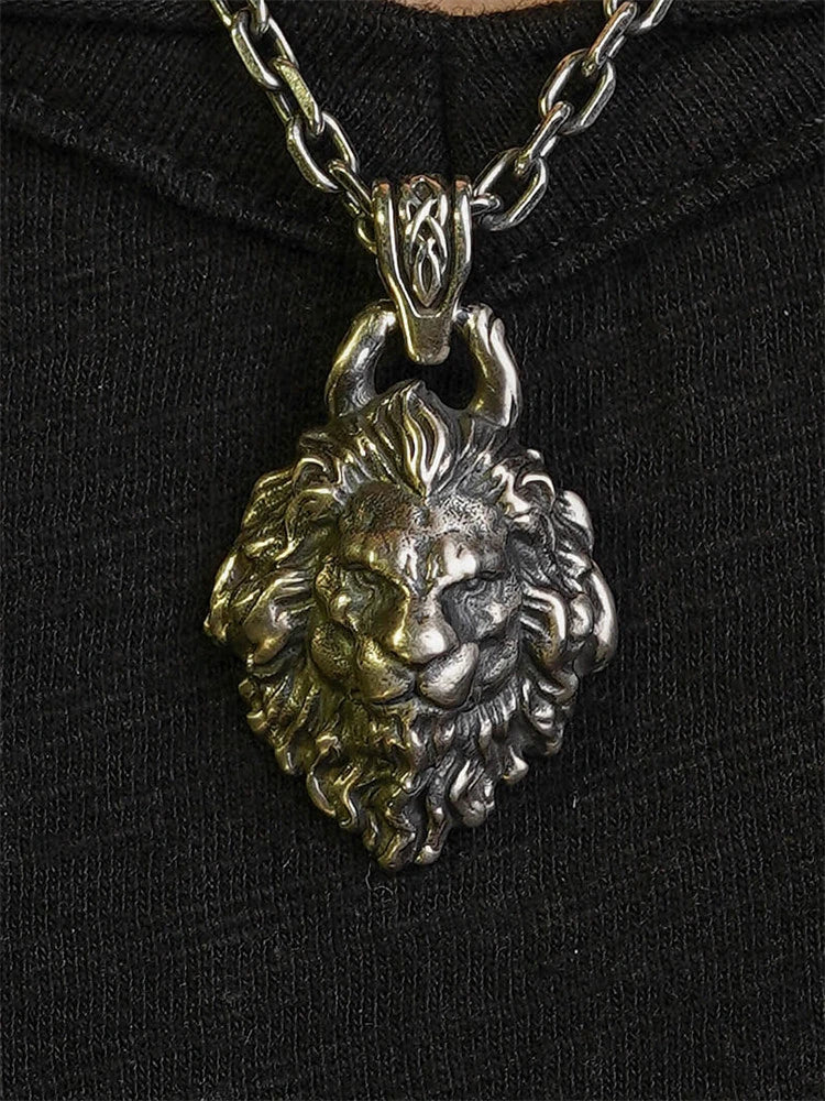 carved lion head sterling silver biker pendant product view 3
