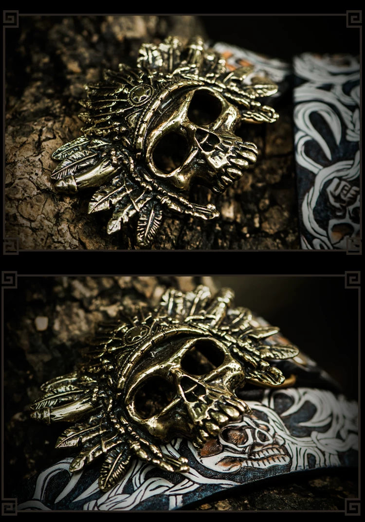 Carved Skull Full-Grain Leather Biker Belt with Brass Buckle – Buckle construction detail
