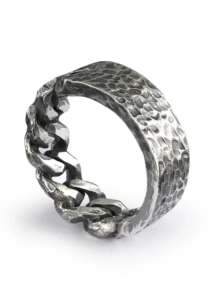Chain and Hammered 925 Sterling Silver Biker Band Ring product view 3