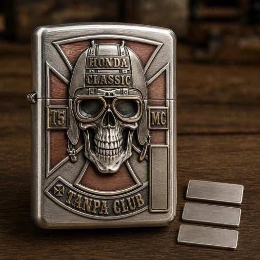 Chapter variation lighter with authorized motorcycle club emblem