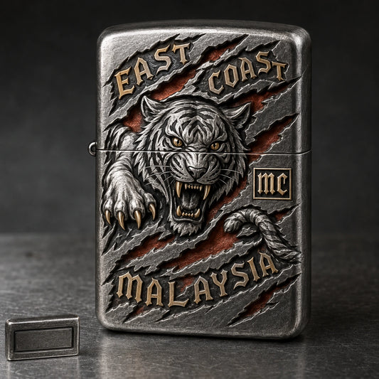 Chapter-specific motorcycle club lighter with authorized emblem and location