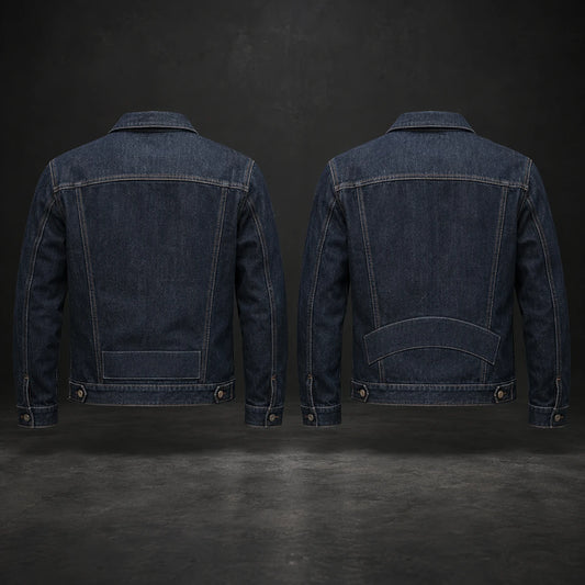 Matching denim jackets prepared for approved chapter personalization.