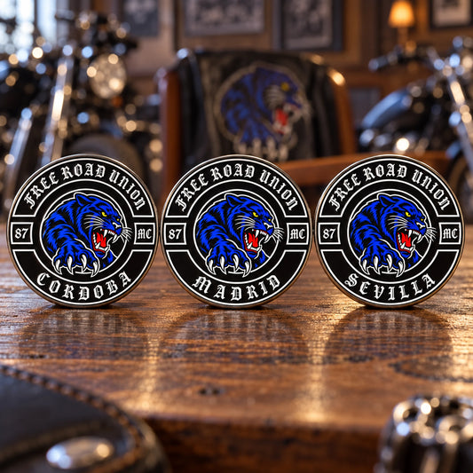 Free Road Union 3D chapter pins with consistent emblem and different approved locations