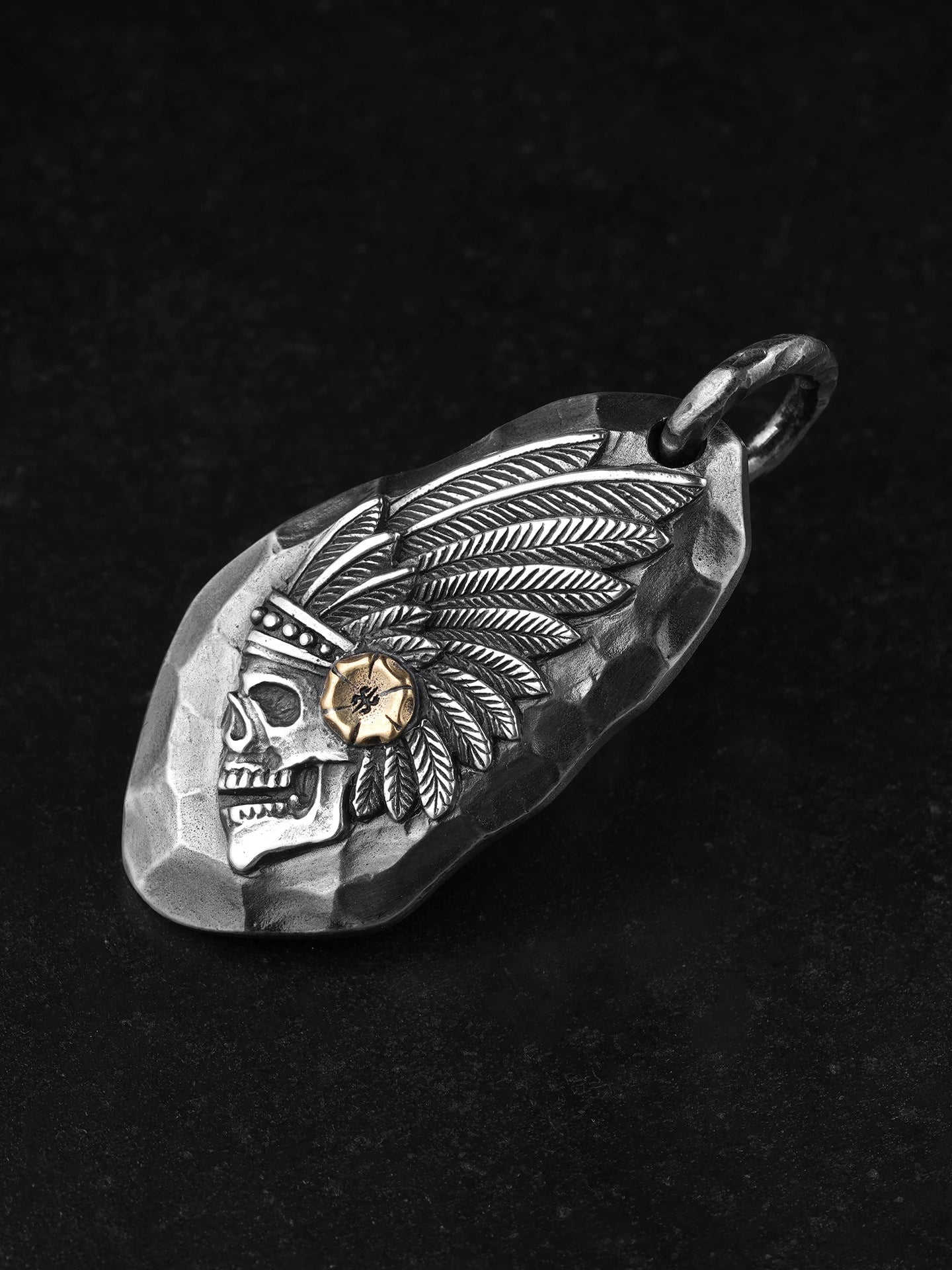 chief skull coin sterling silver biker pendant product view 2
