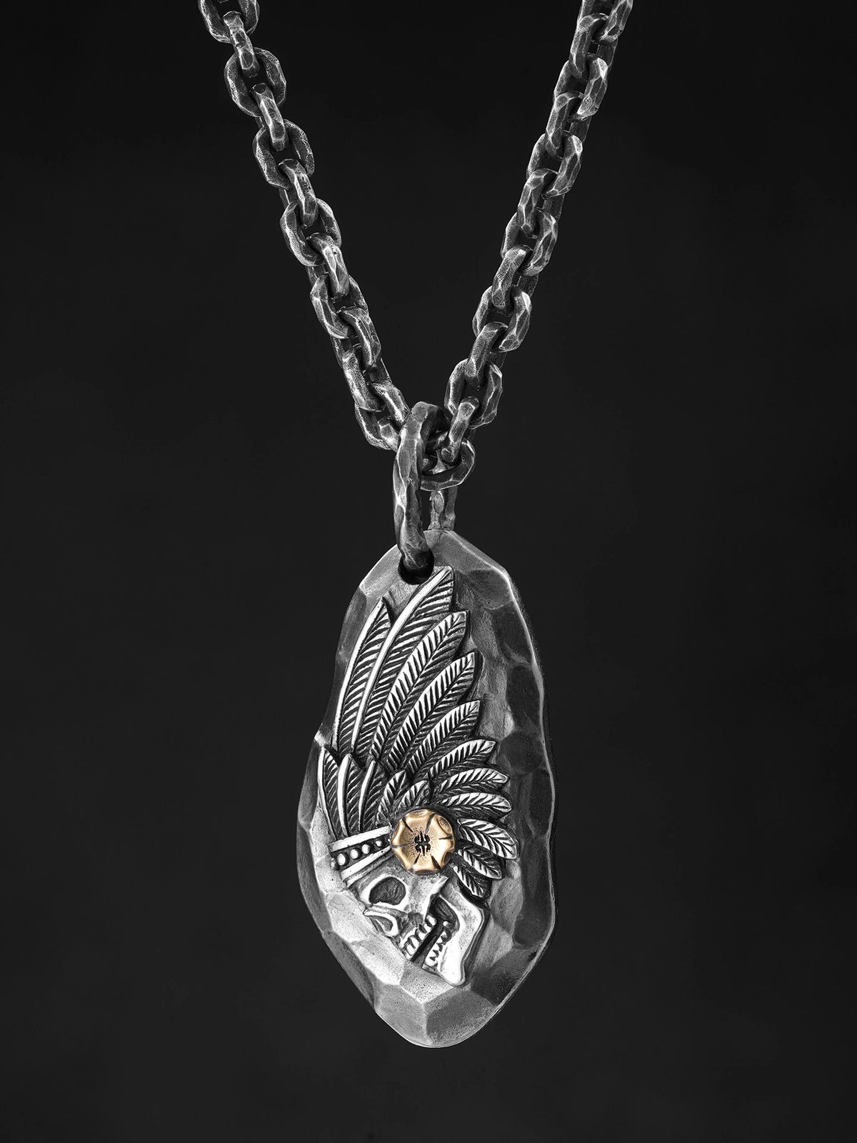 chief skull coin sterling silver biker pendant product view 3