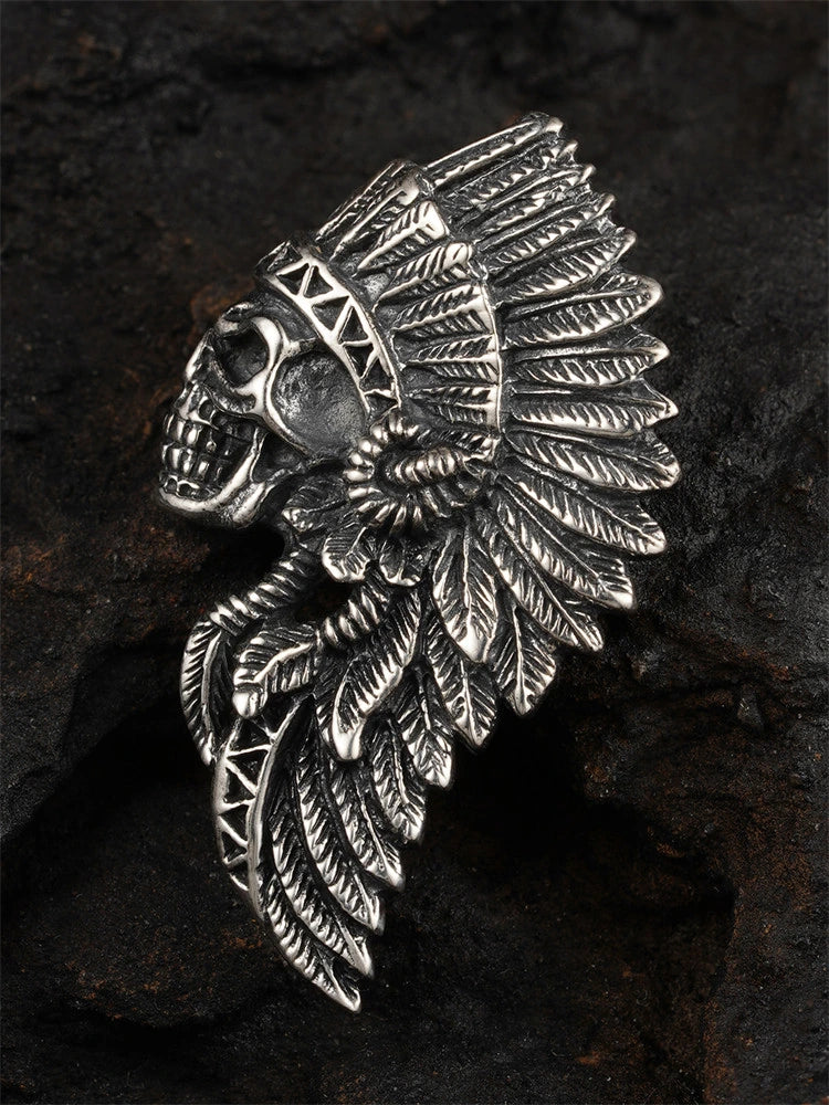 chief skull sterling silver biker pendant product view 1