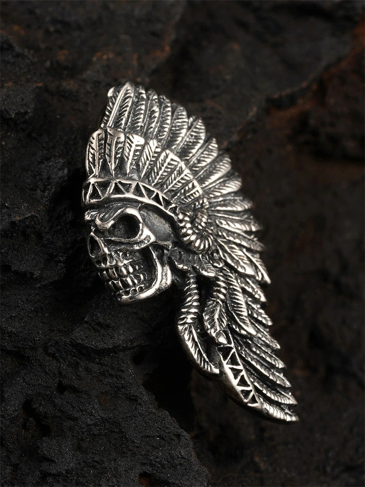 chief skull sterling silver biker pendant product view 2