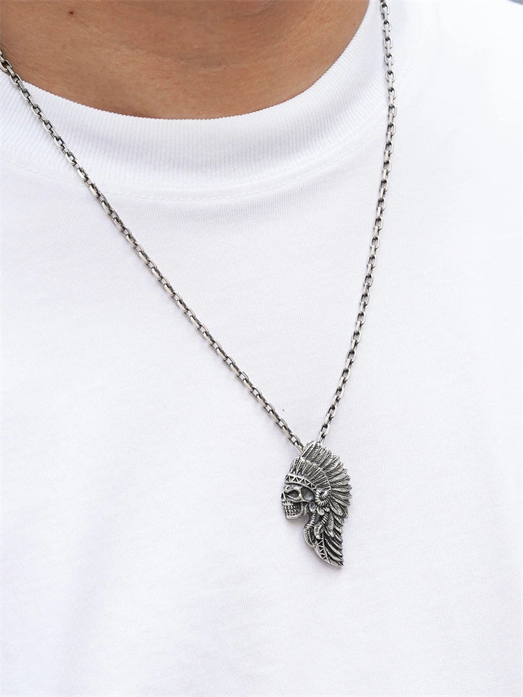 chief skull sterling silver biker pendant product view 3
