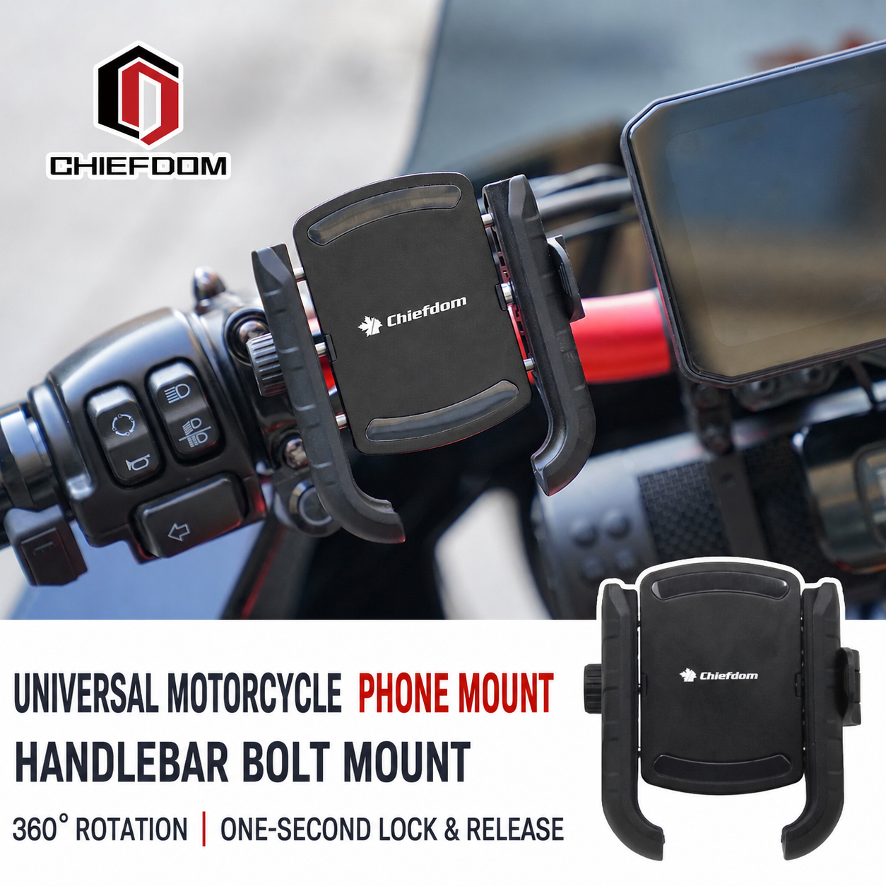 Chiefdom concealed black handlebar phone mount for Harley-Davidson