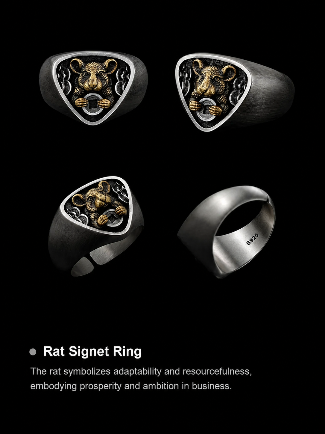 Chinese Zodiac Sterling Silver Ring - product view 3