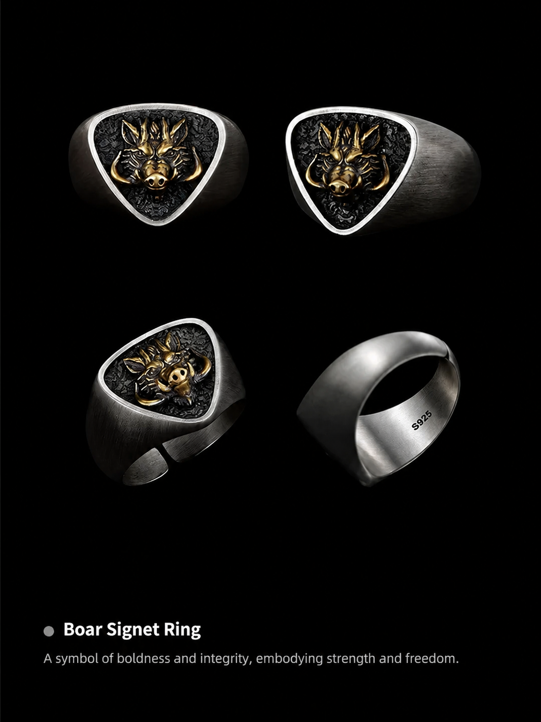 Chinese Zodiac Sterling Silver Ring - product view 4