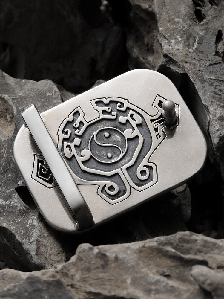 Chiwen Dragon Silver Crocodile Leather Biker Belt — alternate product view 2