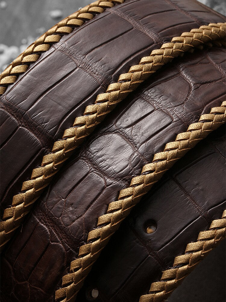 Chiwen Dragon Silver Crocodile Leather Biker Belt — alternate product view 3