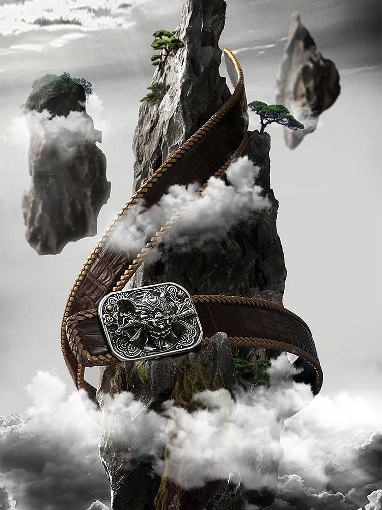 Chiwen Dragon Silver Crocodile Leather Biker Belt — alternate product view 4