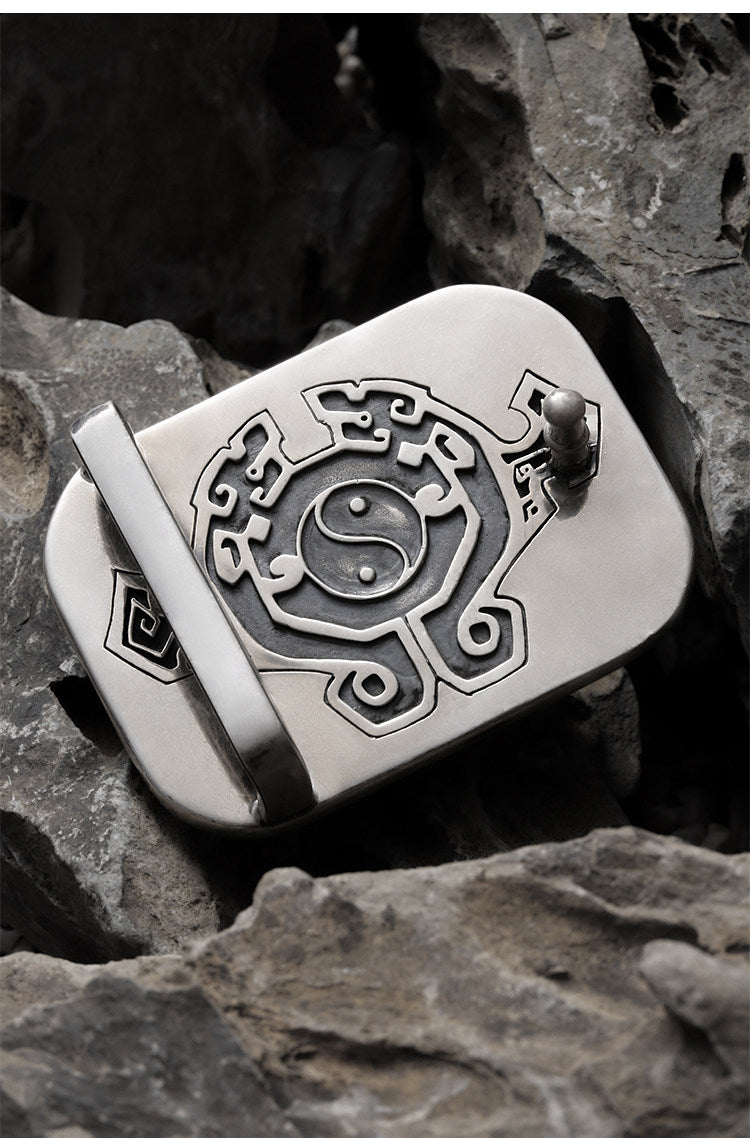 Chiwen Dragon Silver Crocodile Leather Biker Belt — detail view 8