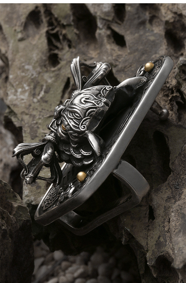 Chiwen Dragon Silver Crocodile Leather Biker Belt — detail view 9