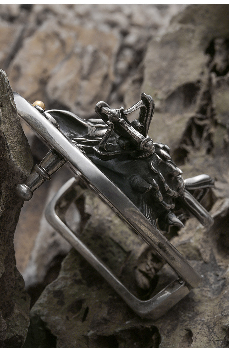 Chiwen Dragon Silver Crocodile Leather Biker Belt — detail view 10