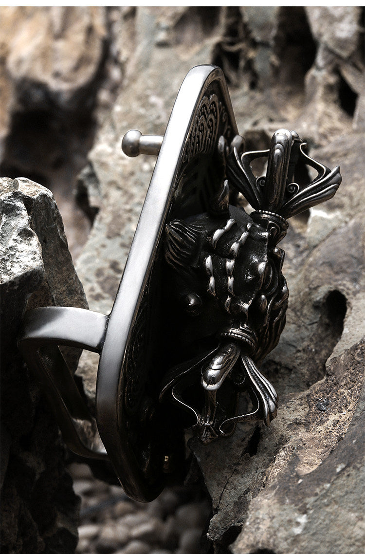 Chiwen Dragon Silver Crocodile Leather Biker Belt — detail view 11