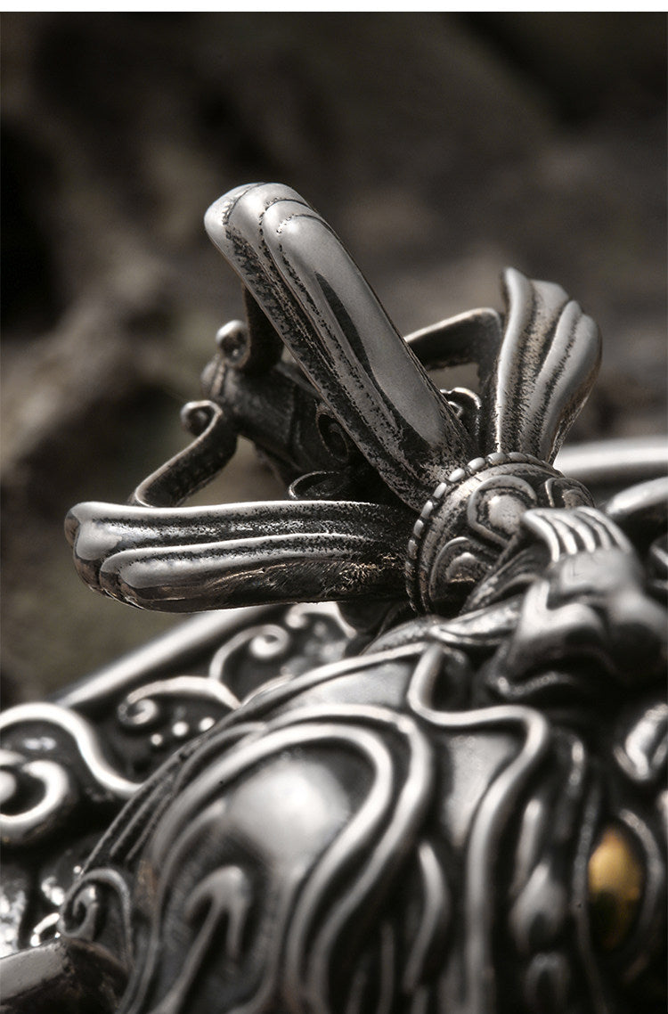 Chiwen Dragon Silver Crocodile Leather Biker Belt — detail view 13