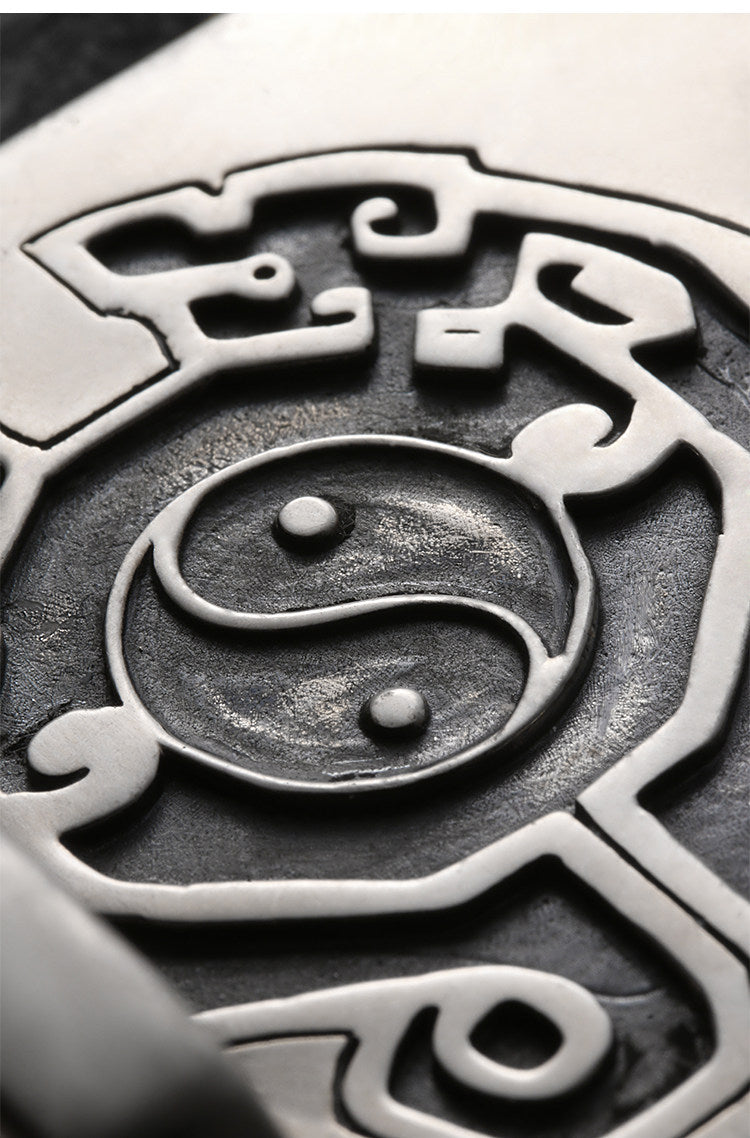 Chiwen Dragon Silver Crocodile Leather Biker Belt — detail view 17
