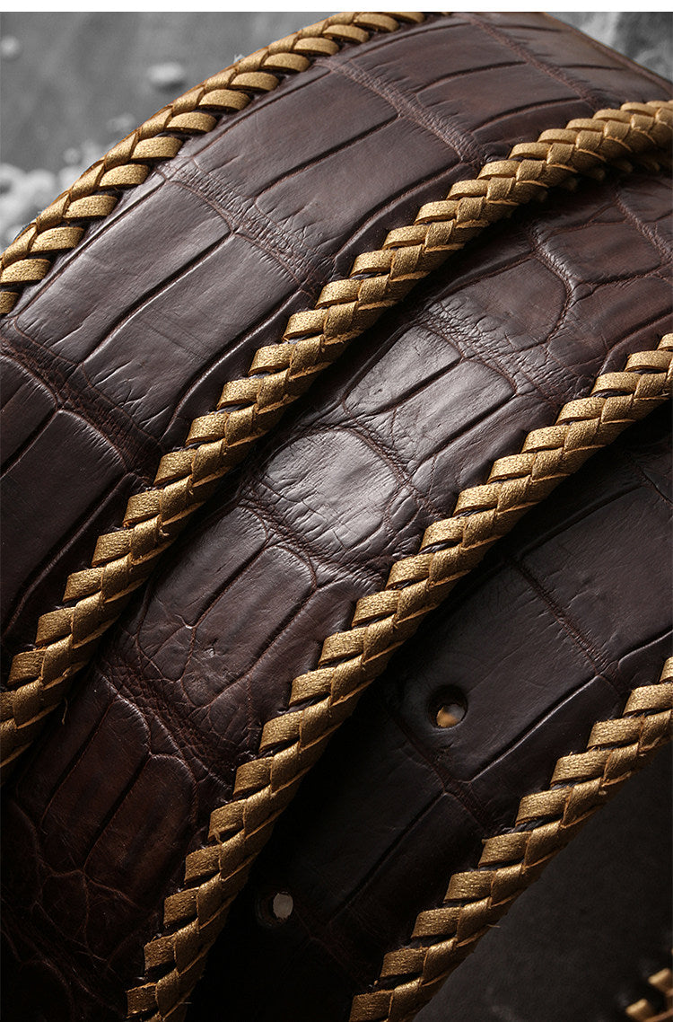 Chiwen Dragon Silver Crocodile Leather Biker Belt — detail view 18