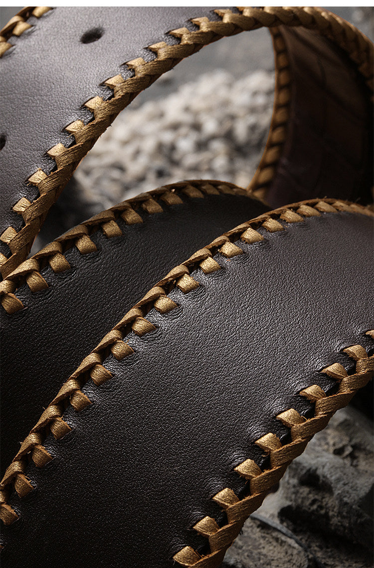Chiwen Dragon Silver Crocodile Leather Biker Belt — detail view 19