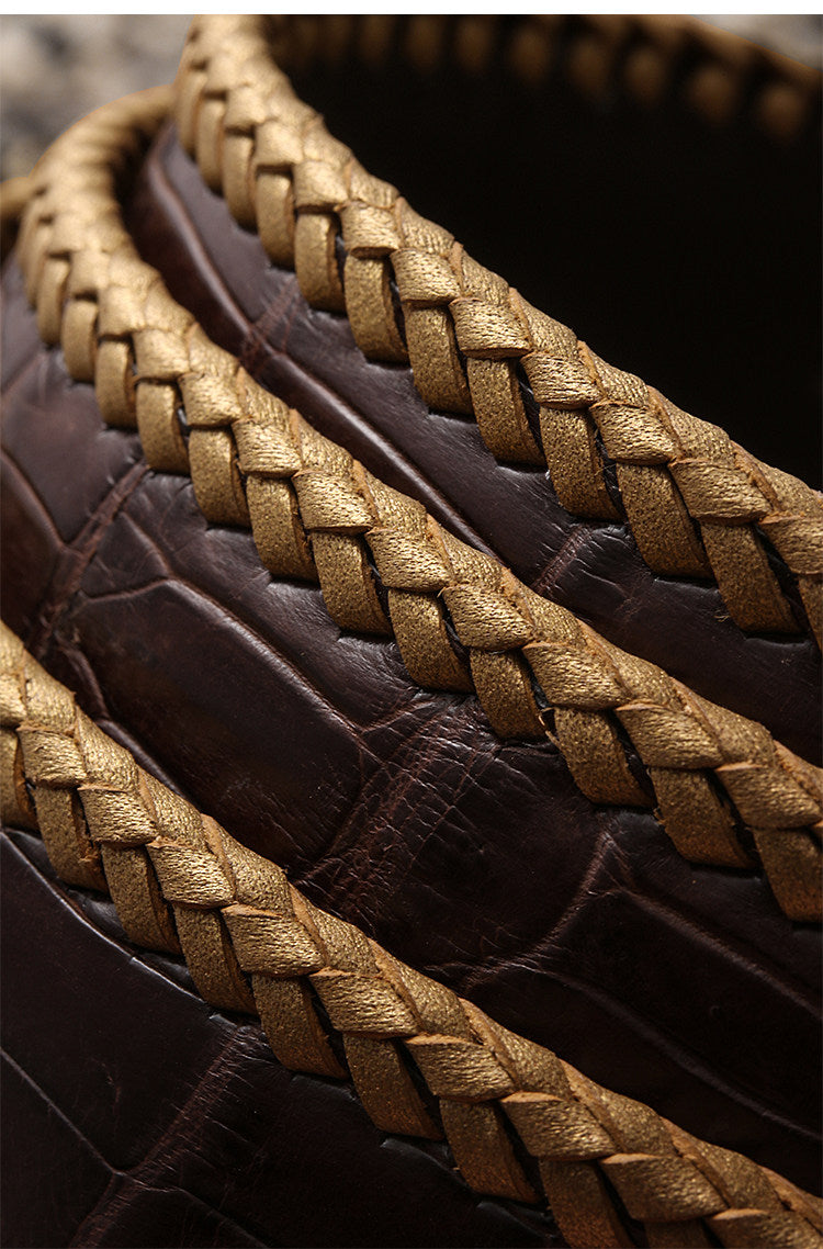 Chiwen Dragon Silver Crocodile Leather Biker Belt — detail view 20