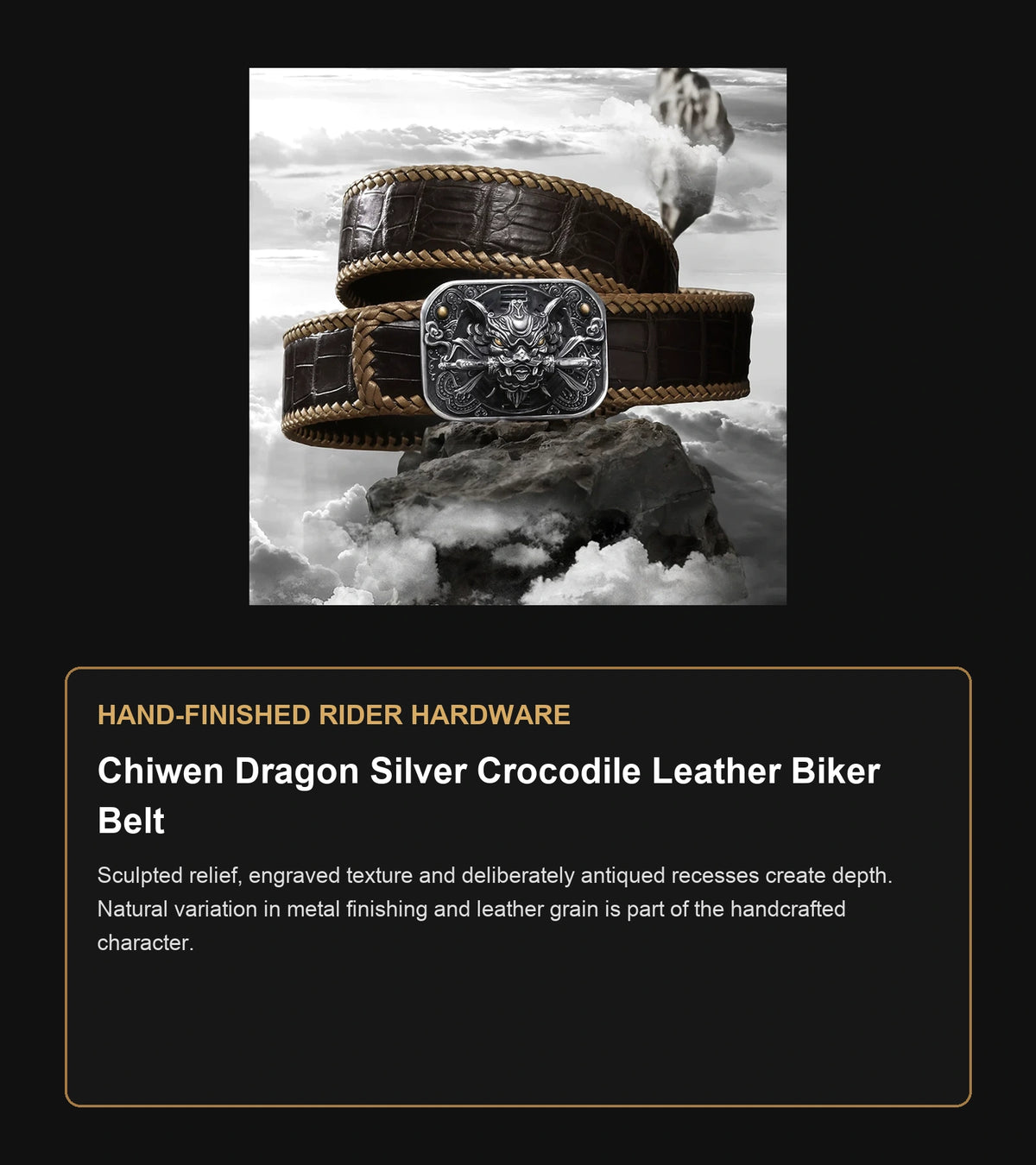 Chiwen Dragon Silver Crocodile Leather Biker Belt craftsmanship guide in English