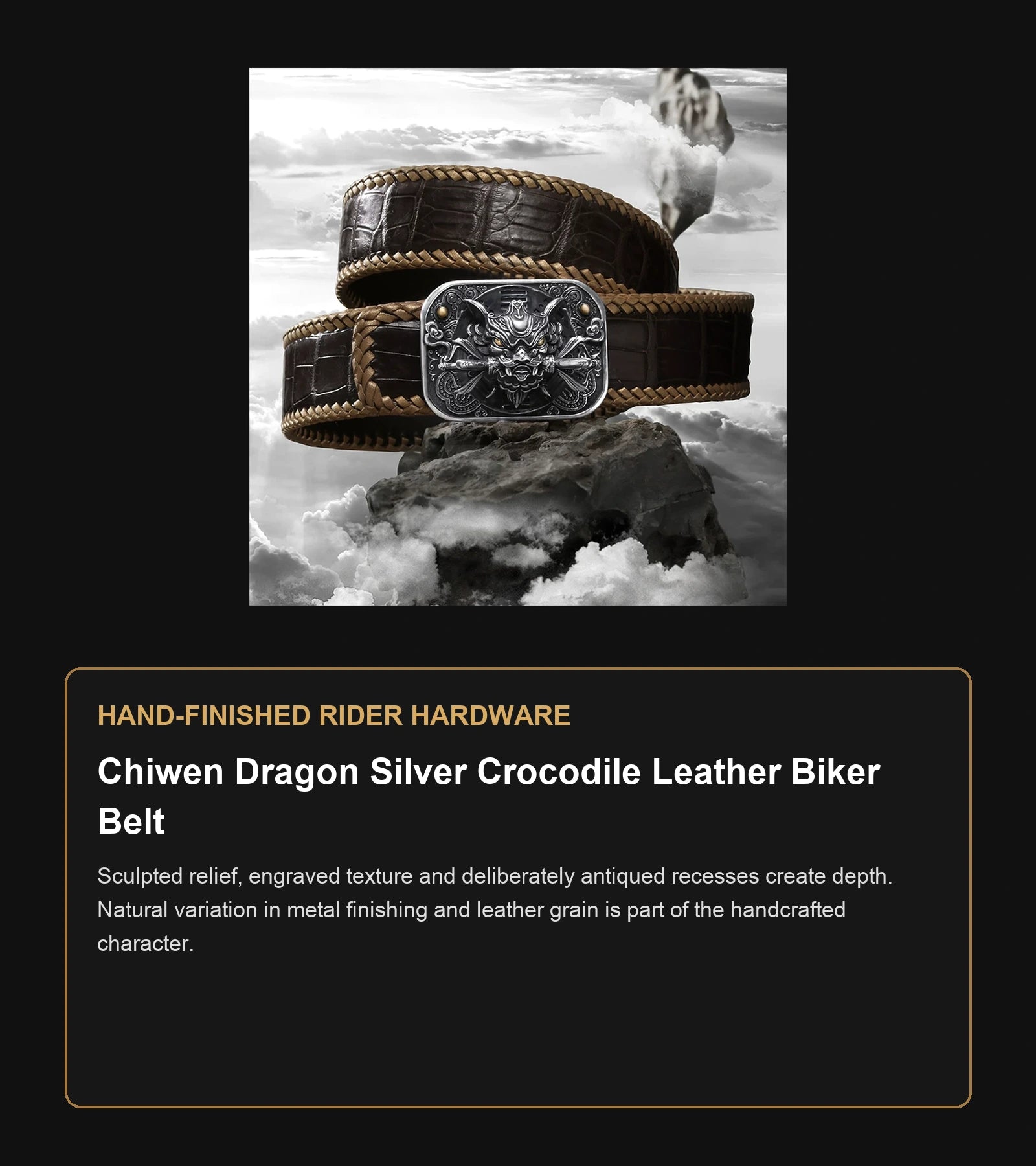 Chiwen Dragon Silver Crocodile Leather Biker Belt craftsmanship guide in English