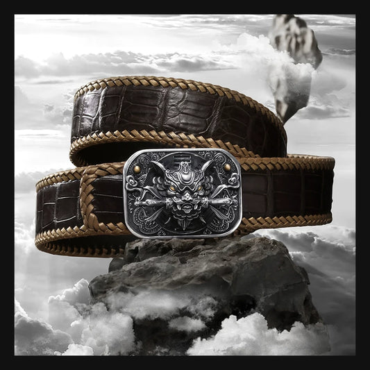 Chiwen Dragon Silver Crocodile Leather Biker Belt product view
