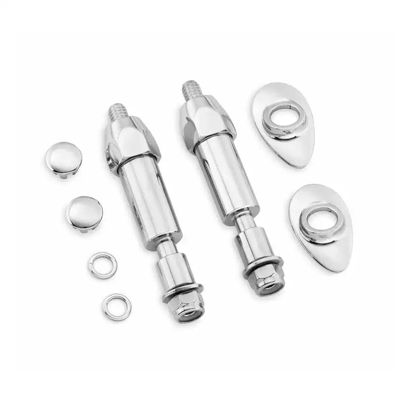 Chrome turn signal relocation mounting hardware for Harley motorcycles