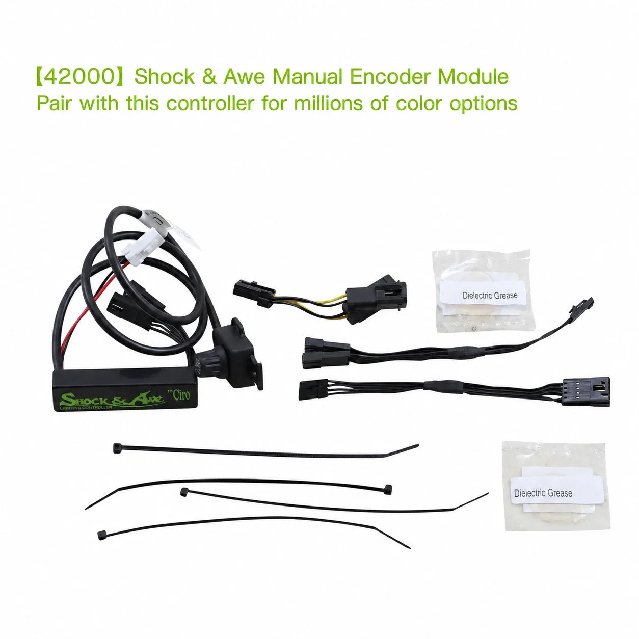 Ciro 42000 Shock and Awe manual encoder module with wiring, adapters, dielectric grease and mounting accessories
