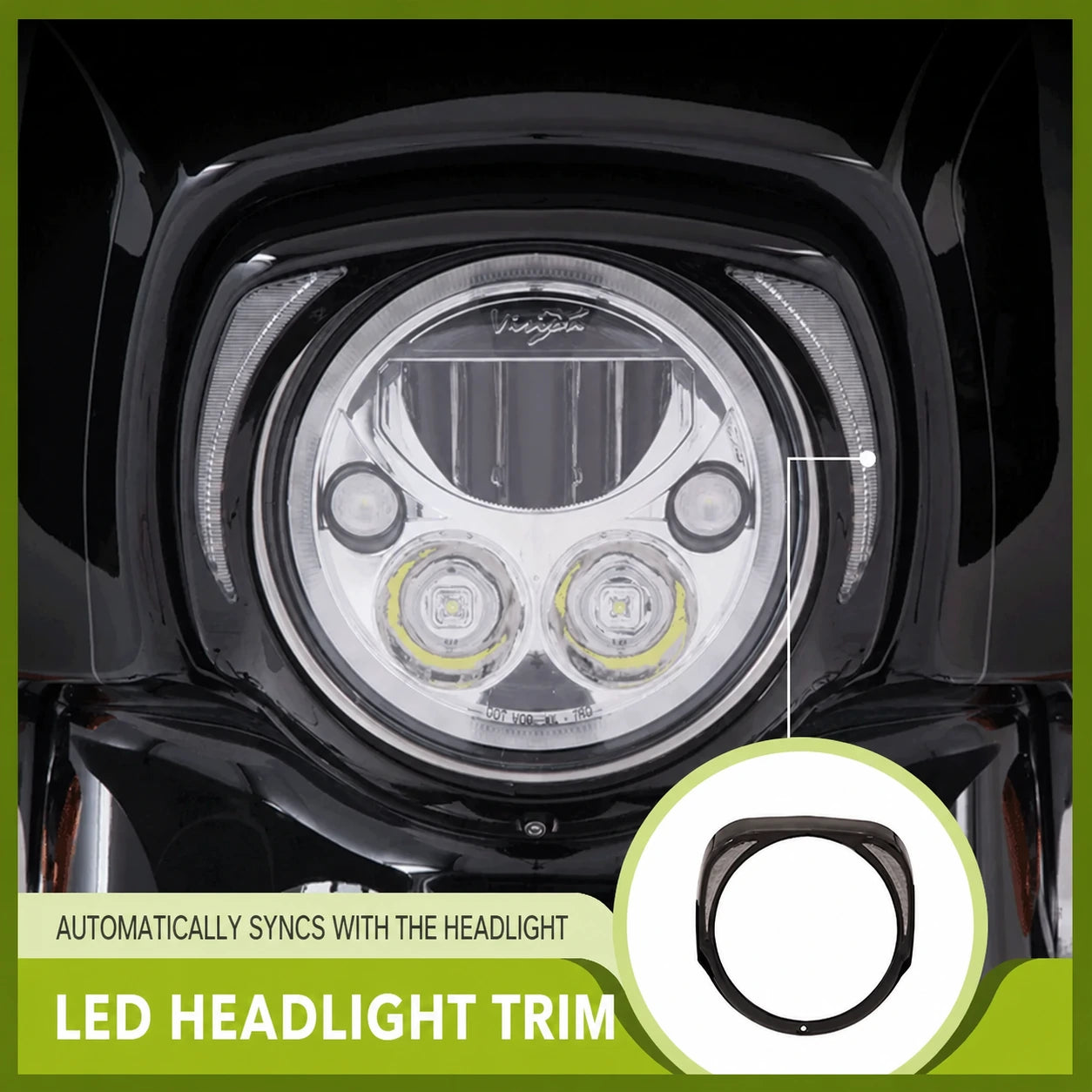 Ciro LED headlight trim installed on Harley Touring motorcycle