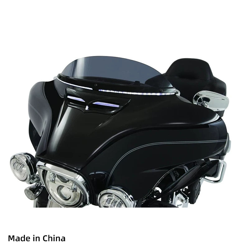 11001 black LED windshield trim option installed on a Harley touring fairing