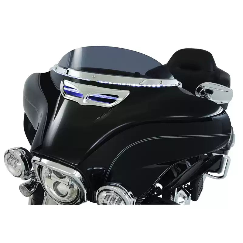 Harley touring fairing fitted with chrome LED windshield trim