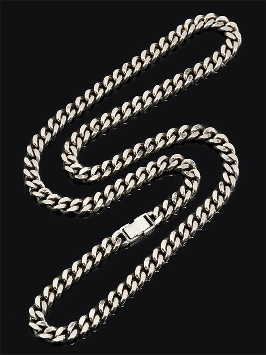 classic cuban link sterling silver biker necklace view 1