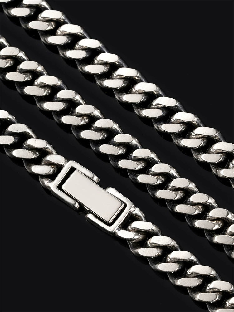 classic cuban link sterling silver biker necklace view 2