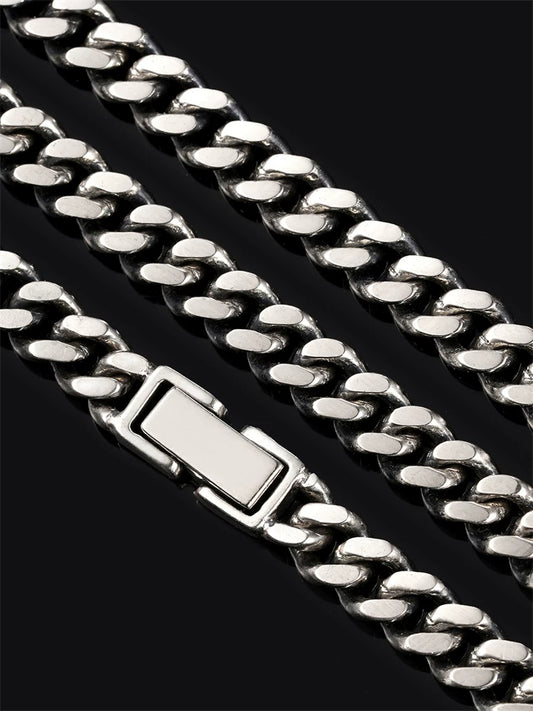 classic cuban link sterling silver biker necklace view 2